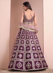 Wine Color Art Silk Embroidered Party Wear Lehenga Choli